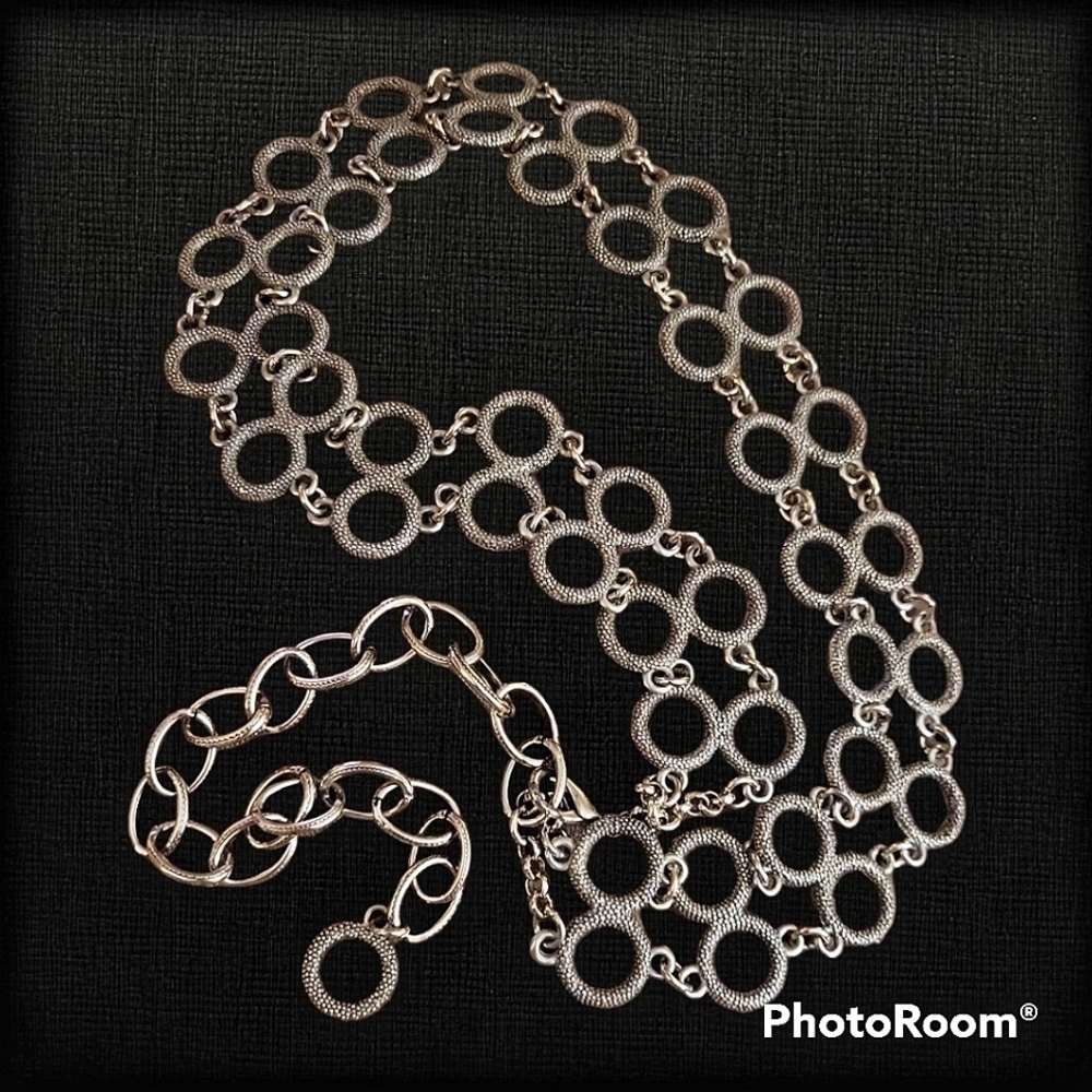 VTG Silvertone Textured Circle Chain Link Disco Moto Belt